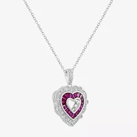 Limited Quantities! Womens Lab Created Red Ruby Sterling Silver Heart 18 Inch Pendant Necklace