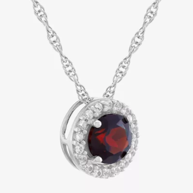 Limited Quantities! Womens Genuine Red Garnet Sterling Silver Round 18 Inch Pendant Necklace