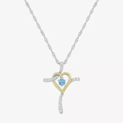 Religious Jewelry Limited Quantities! Womens Genuine Blue Topaz 14K Gold Over Silver Sterling Silver Cross 20 Inch Pendant Necklace