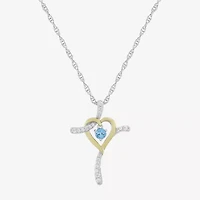 Religious Jewelry Limited Quantities! Womens Genuine Blue Topaz 14K Gold Over Silver Sterling Silver Cross 20 Inch Pendant Necklace