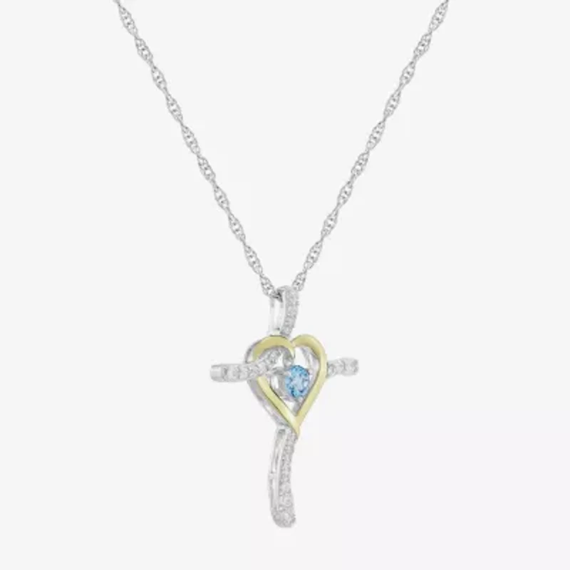 Religious Jewelry Limited Quantities! Womens Genuine Blue Topaz 14K Gold Over Silver Sterling Silver Cross 20 Inch Pendant Necklace