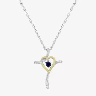 Religious Jewelry Limited Quantities! Womens Lab Created Blue Sapphire 14K Gold Over Silver Sterling Silver Cross 20 Inch Pendant Necklace