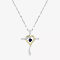 Religious Jewelry Limited Quantities! Womens Lab Created Blue Sapphire 14K Gold Over Silver Sterling Silver Cross 20 Inch Pendant Necklace