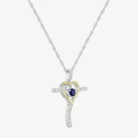 Religious Jewelry Limited Quantities! Womens Lab Created Blue Sapphire 14K Gold Over Silver Sterling Silver Cross 20 Inch Pendant Necklace