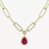 Limited Quantities! Womens Lab Created Red Ruby 14K Gold Over Silver 18 Inch Pendant Necklace