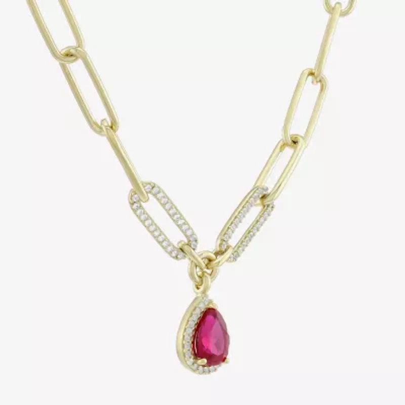 Limited Quantities! Womens Lab Created Red Ruby 14K Gold Over Silver 18 Inch Pendant Necklace