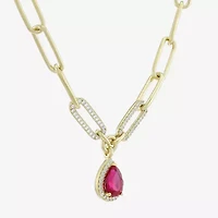 Limited Quantities! Womens Lab Created Red Ruby 14K Gold Over Silver 18 Inch Pendant Necklace