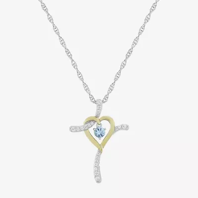 Religious Jewelry Limited Quantities! Womens Lab Created Blue Aquamarine 14K Gold Over Silver Sterling Silver Cross 20 Inch Pendant Necklace