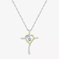 Religious Jewelry Limited Quantities! Womens Lab Created Blue Aquamarine 14K Gold Over Silver Sterling Silver Cross 20 Inch Pendant Necklace
