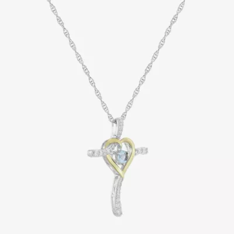 Religious Jewelry Limited Quantities! Womens Lab Created Blue Aquamarine 14K Gold Over Silver Sterling Silver Cross 20 Inch Pendant Necklace