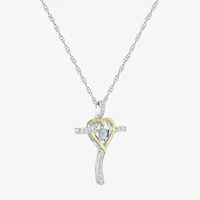 Religious Jewelry Limited Quantities! Womens Lab Created Blue Aquamarine 14K Gold Over Silver Sterling Silver Cross 20 Inch Pendant Necklace