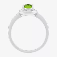 Limited Quantities! Womens Genuine Green Peridot Sterling Silver Halo Side Stone Cocktail Ring