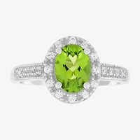 Limited Quantities! Womens Genuine Green Peridot Sterling Silver Halo Side Stone Cocktail Ring