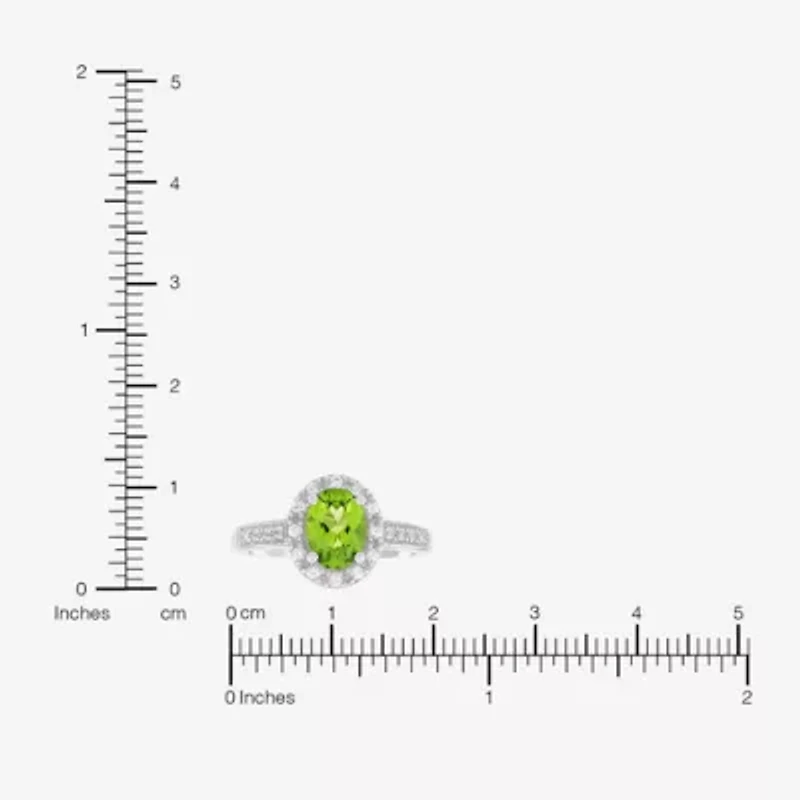 Limited Quantities! Womens Genuine Green Peridot Sterling Silver Halo Side Stone Cocktail Ring