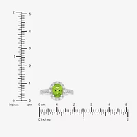 Limited Quantities! Womens Genuine Green Peridot Sterling Silver Halo Side Stone Cocktail Ring