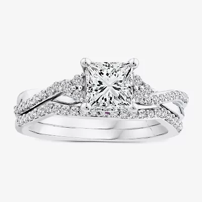 (F / Vs2) Womens 1 3/8 CT. T.W. Lab Grown White Diamond 10K Gold Side Stone Bridal Set