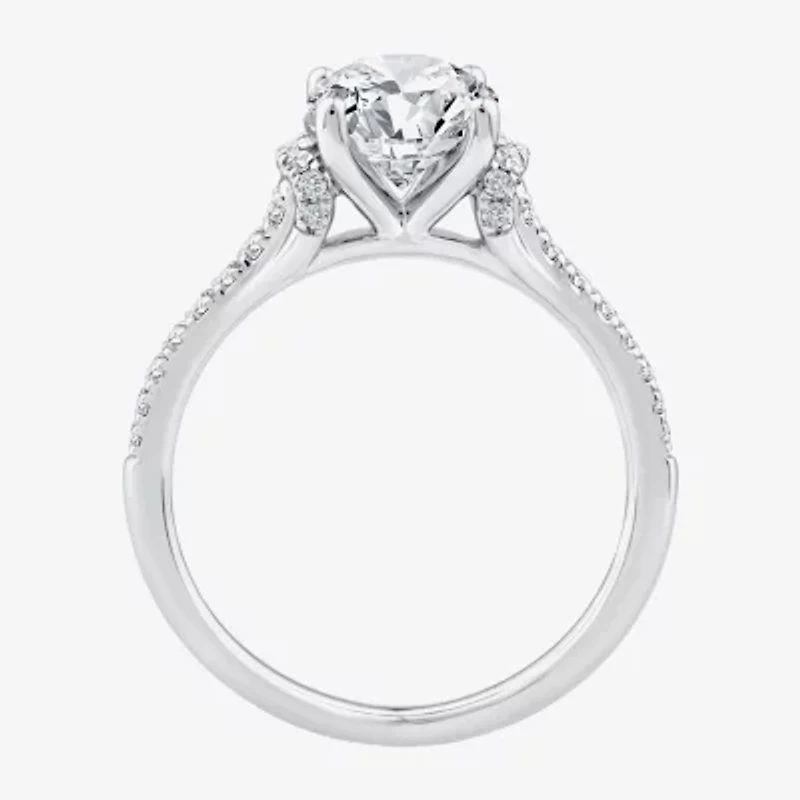 F / Vs2) Womens /2 CT. T.W. Lab Grown White Diamond 10K Gold Oval Side Stone Engagement Ring