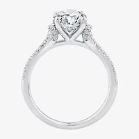 F / Vs2) Womens /2 CT. T.W. Lab Grown White Diamond 10K Gold Oval Side Stone Engagement Ring