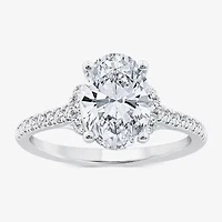 F / Vs2) Womens /2 CT. T.W. Lab Grown White Diamond 10K Gold Oval Side Stone Engagement Ring