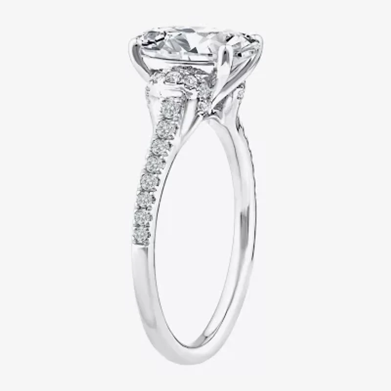 F / Vs2) Womens /2 CT. T.W. Lab Grown White Diamond 10K Gold Oval Side Stone Engagement Ring