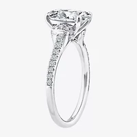 F / Vs2) Womens /2 CT. T.W. Lab Grown White Diamond 10K Gold Oval Side Stone Engagement Ring