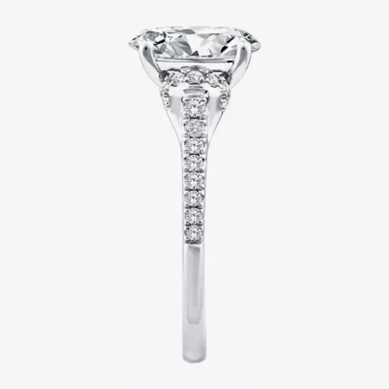 F / Vs2) Womens /2 CT. T.W. Lab Grown White Diamond 10K Gold Oval Side Stone Engagement Ring