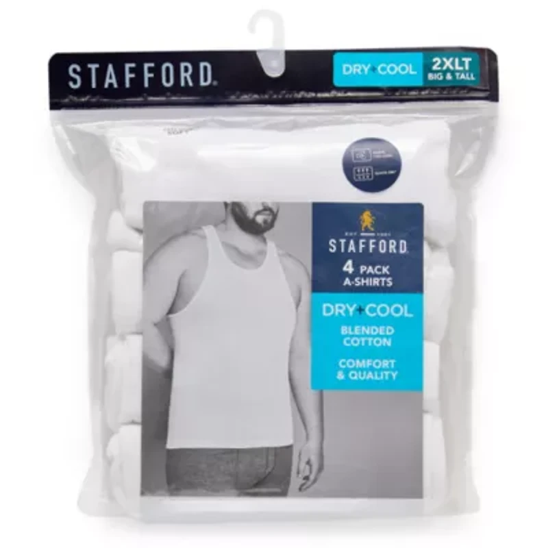 Stafford Dry + Cool Mens Round Neck Sleeveless Quick 4 Pack Tank