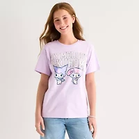 Grayson Threads, The Label Womens Juniors Crew Neck Short Sleeve Loose Fit Kuromi My Melody Graphic T-Shirt