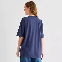 New World Nirvana Womens Juniors Crew Neck Short Sleeve Oversized Graphic T-Shirt