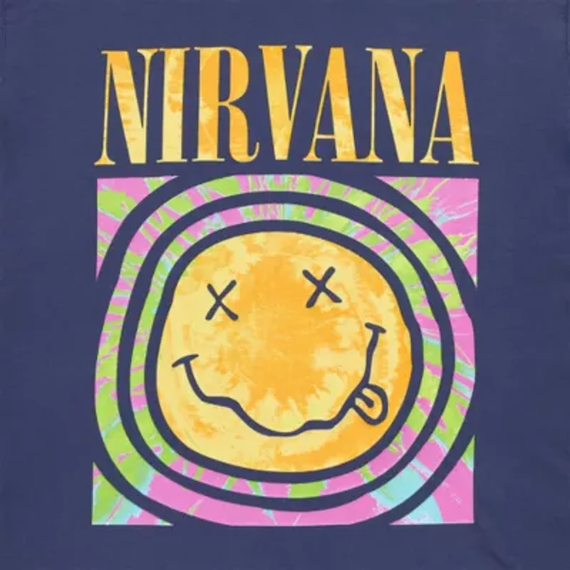 New World Nirvana Womens Juniors Crew Neck Short Sleeve Oversized Graphic T-Shirt