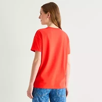 Womens Juniors Crew Neck Short Sleeve Oversized Strawberry Shortcake Graphic T-Shirt