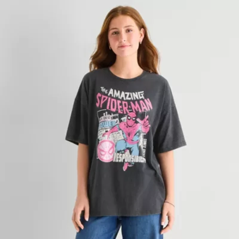 Spiderman Oversized Tee Womens Juniors Crew Neck Short Sleeve Graphic T-Shirt