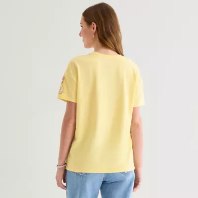 Peanuts Boyfriend Tee Womens Juniors Crew Neck Short Sleeve Oversized Graphic T-Shirt