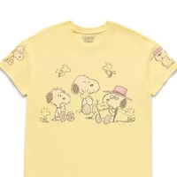 Peanuts Boyfriend Tee Womens Juniors Crew Neck Short Sleeve Oversized Graphic T-Shirt
