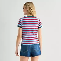 Womens Juniors Crew Neck Short Sleeve Fitted Tom and Jerry Graphic T-Shirt