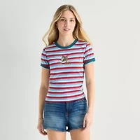 Womens Juniors Crew Neck Short Sleeve Fitted Tom and Jerry Graphic T-Shirt