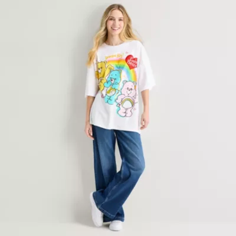 Boyfriend Womens Juniors Crew Neck Short Sleeve Loose Fit Care Bears Graphic T-Shirt
