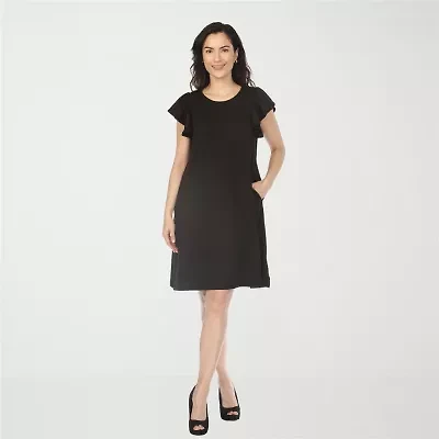 White Mark Crew Neck Ruffle Sleeve Womens Short Shift Dress