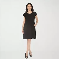 White Mark Crew Neck Ruffle Sleeve Womens Short Shift Dress