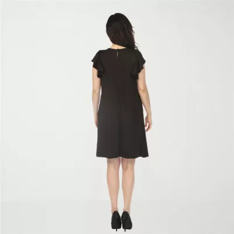 White Mark Crew Neck Ruffle Sleeve Womens Short Shift Dress
