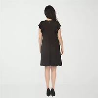 White Mark Crew Neck Ruffle Sleeve Womens Short Shift Dress