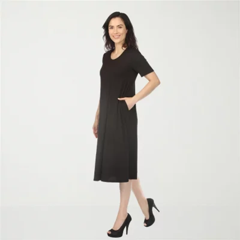 White Mark Crew Neck Womens Short Sleeve Midi T-Shirt Dress