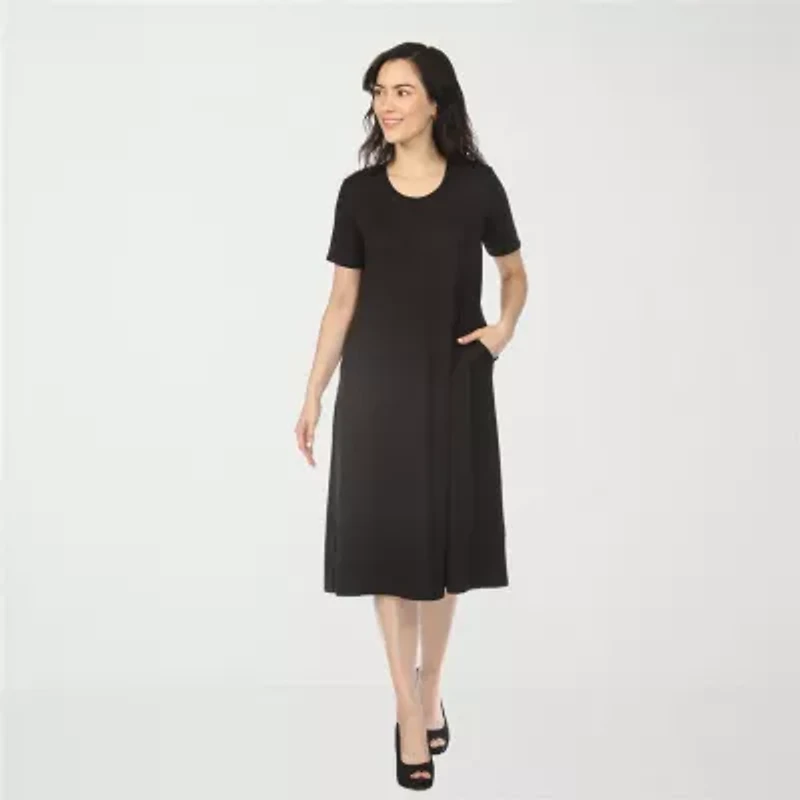White Mark Crew Neck Womens Short Sleeve Midi T-Shirt Dress