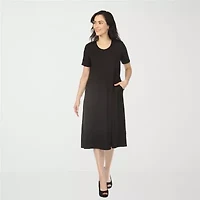 White Mark Crew Neck Womens Short Sleeve Midi T-Shirt Dress