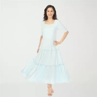 White Mark Square Neck Short Sleeve Tiered Womens Elbow Maxi Dress