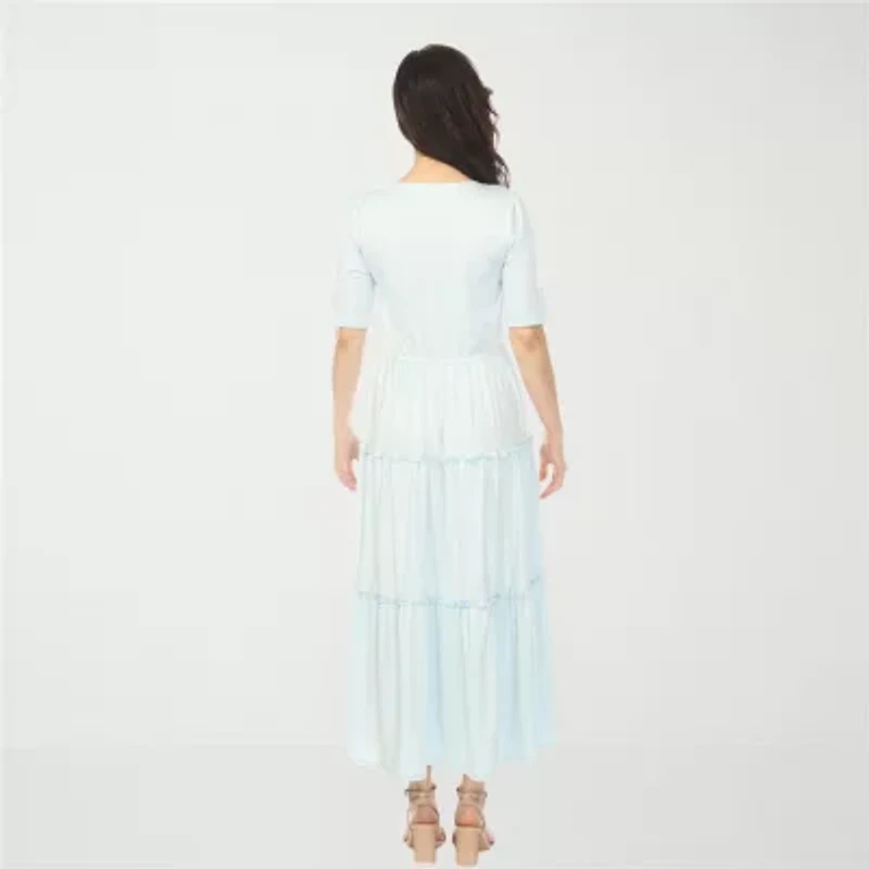 White Mark Square Neck Short Sleeve Tiered Womens Elbow Maxi Dress