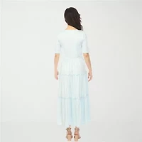 White Mark Square Neck Short Sleeve Tiered Womens Elbow Maxi Dress