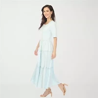 White Mark Square Neck Short Sleeve Tiered Womens Elbow Maxi Dress