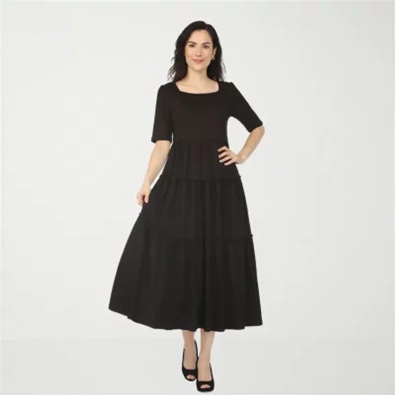 White Mark Square Neck Short Sleeve Tiered Womens Elbow Maxi Dress