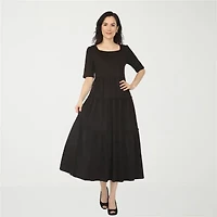 White Mark Square Neck Short Sleeve Tiered Womens Elbow Maxi Dress